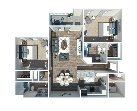 Floor plan for 2 beds, 2 baths, 1175 sqft